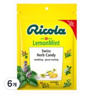 리콜라 스위스 레몬민트맛 허브캔디 70g 6개_이미지