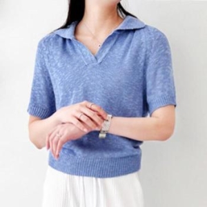 심플 오픈 감성카라 타입 여자 데일리 반팔 니트티 S31589292