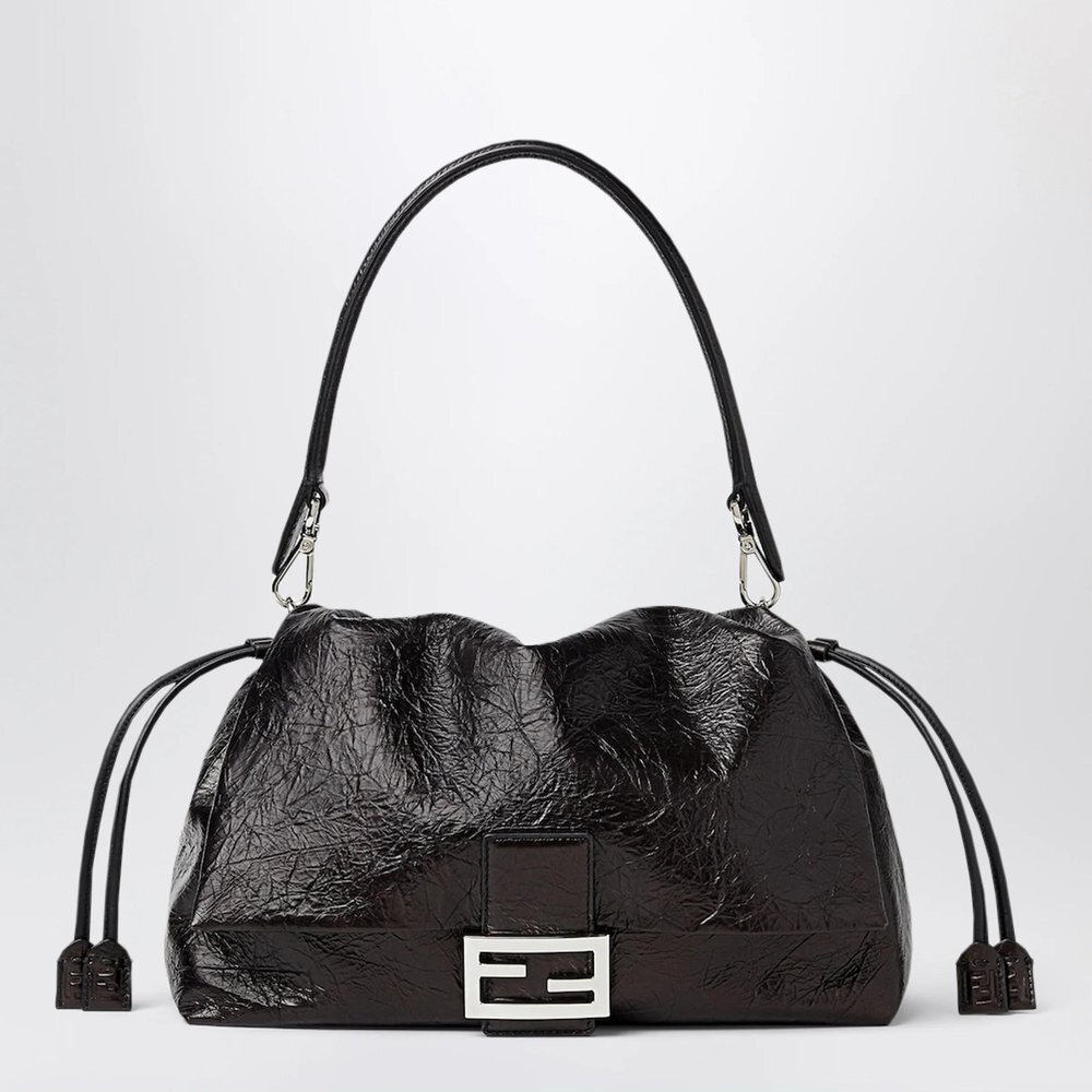 블랙 바게트 소프트 라지 백 인 CRACKLED 레더 8BR857B14M-F0QA1 B0052263630
