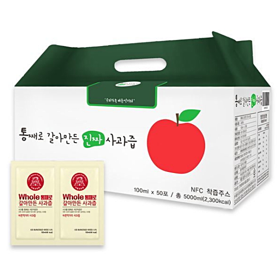 통째로 갈아만든 진짜 사과즙 100ml 50포 (1개)_이미지