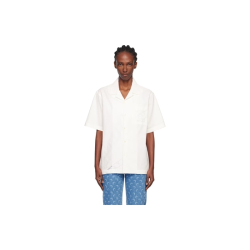 마린세르 셔츠 오프 화이트 리사이클 하우스홀드 리넨 S S 볼링 셔츠 252020F109000