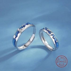 스털링 141847 유럽 어린 왕자와 여우 100% S925 실버 커플 손가락 반지 에나멜 여성용 생일 쥬얼리 조절