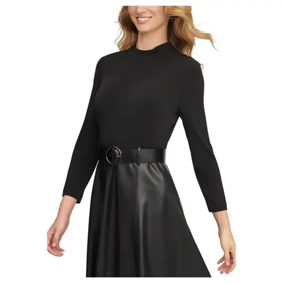 캘빈클라인 우먼 Matte 저지 Pu 레더 벨티드 Aline Combo 블랙 올검 1164000