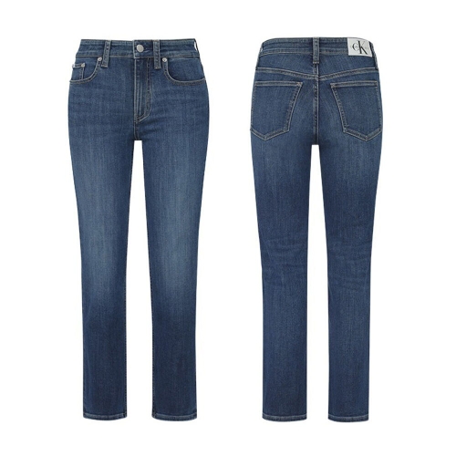 여성 블루 슬림 스트레이트핏 약기모 데님팬츠_J218922-1A4