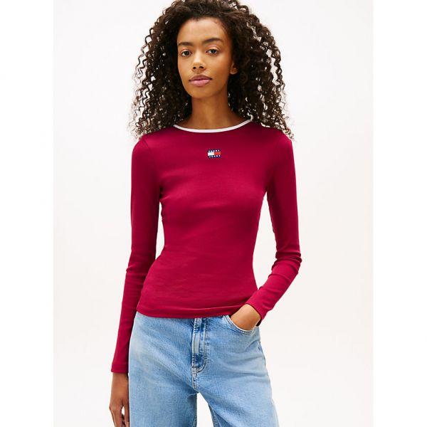 타미힐피거 우먼 스쿱 백 슬림 롱 슬리브 티셔츠 라비쉬 체리스 DW0DW21839VLC