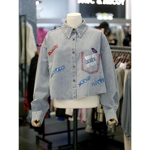 르니앤맥코이 세이브존03 페인팅 찡 포인트 크롭 데님 블라우스 S46176343_이미지