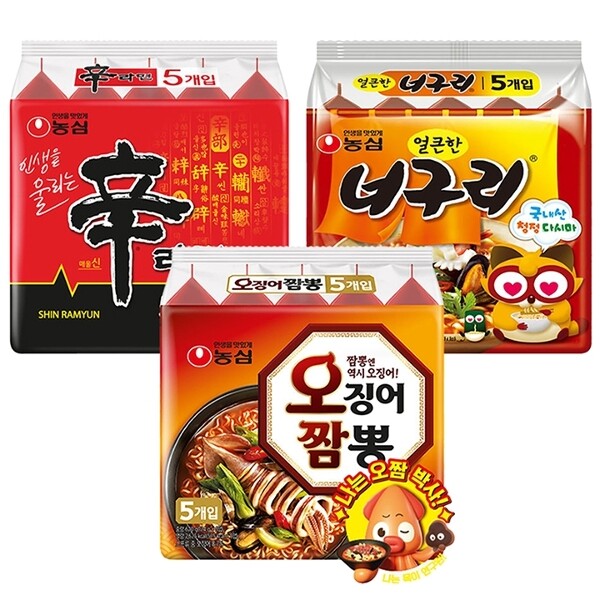 농심  신라면 120g 10개 + 오징어짬뽕 124g 5개 + 얼큰한너구리 120g 5개