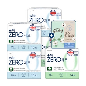 제로 3종 중형 16개 3팩 + 대형 14개 2팩 + 유기농 순면 중형 4개 1팩