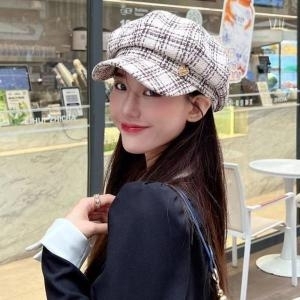  셀러허브 여헝 고급스러운 체크 무늬 하트 포인트 뉴스보이캡 S13274772