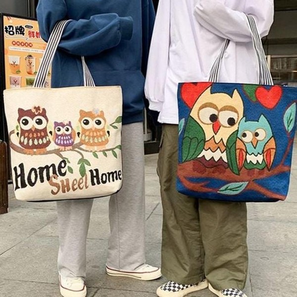 라일리 Rly 빅사이즈 여성 숄더백 부엉이 면 보부상 가방 데 50037559_이미지