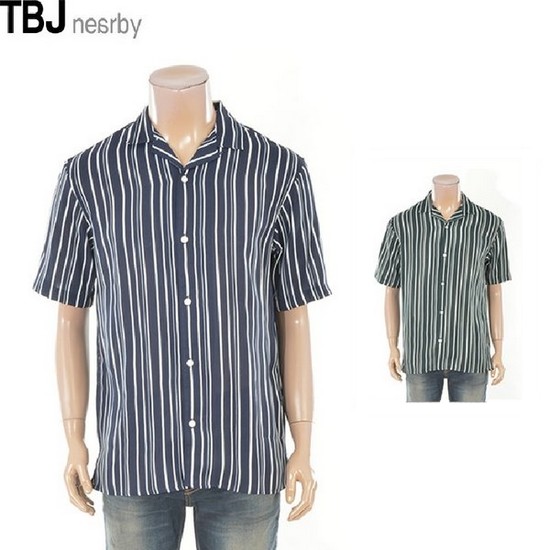 한세엠케이 TBJ 5부 폴리 스트라이프 셔츠 T182SH331P