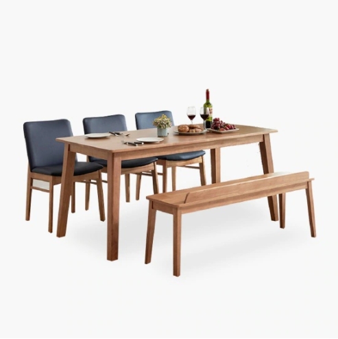 엠하우스 메르헨 원목 식탁 1600 (가죽의자3개+벤치1개)_이미지