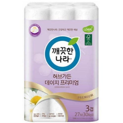 깨끗한나라 허브가든 데이지 프리미엄 27m (30롤) (3팩)