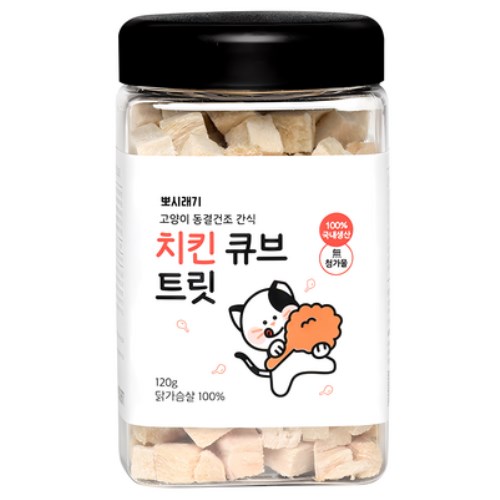 대상펫라이프 뽀시래기 고양이 동결건조 간식 치킨 큐브 트릿 120g (3개)