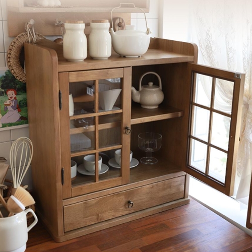 나무로만 레트로 원목 2단 옛날 미니 와인장 그릇 찬장_이미지