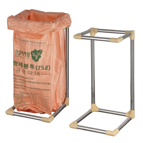 삼성전자 스마트 투입구형 스텐레스 75리터 종량제 봉투 마대 거치대 대형 쓰레기통
