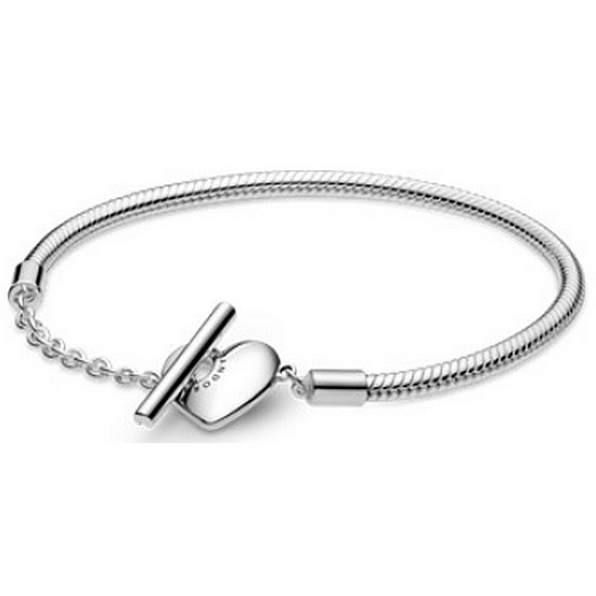 판도라 하트 T바 스네이크 체인 실버 팔찌 599285C00
