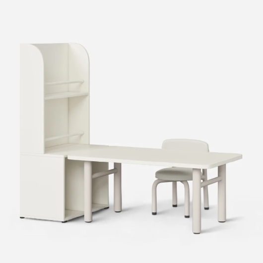 샘키즈 키즈테이블 스퀘어형+등받이 의자+멀티장 전면책장형 세트