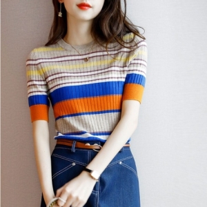F006628_스트라이프 무지개니트 단가라티셔츠