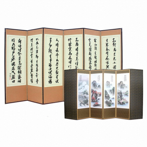 6폭 죽절 쟈가드비단 추사 산수화