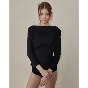 비키니밴더 여성 샬롯 드레이프 보트넥 래쉬가드 블랙_이미지