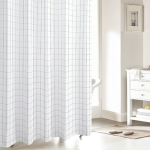 커튼전문샵 체크화이트  패브릭 욕실 샤워커튼