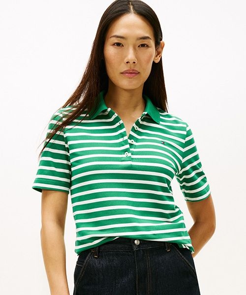 타미힐피거 TOMMY HILFIGER 코튼 스트레치 피케 폴로 티셔츠 T22G1TPI051WT10CL 162098_이미지