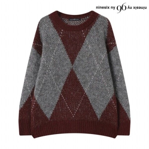 96NY 아가일 라운드넥 오버핏 긴팔 니트 NP4KT004L0