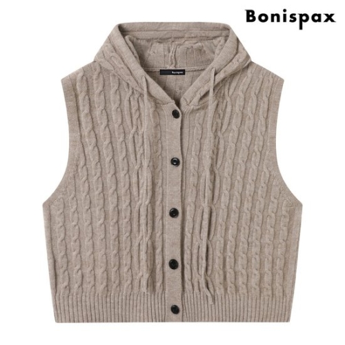 보니스팍스 꽈배기 후드 버튼업 니트 베스트 XP4VW002L0