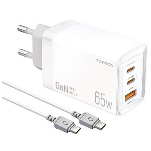 액티몬 PD PPS 65W 3포트 GaN 충전기 MON-PD65W-HC7 (케이블포함)_이미지