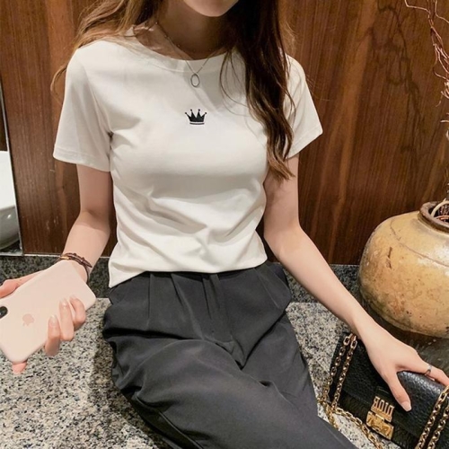 왕관 슬림 라운드넥 반팔 티숙 BI00120 XL 쭉