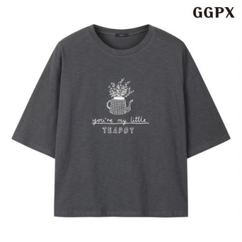 GGPX 심플 라운드 플라워 프린팅 반팔 티셔츠 GQALW004D_이미지