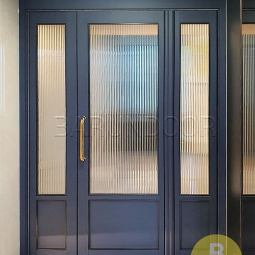 바른도어 다크그레이 모루세로강화유리 고시형 3단스윙중문