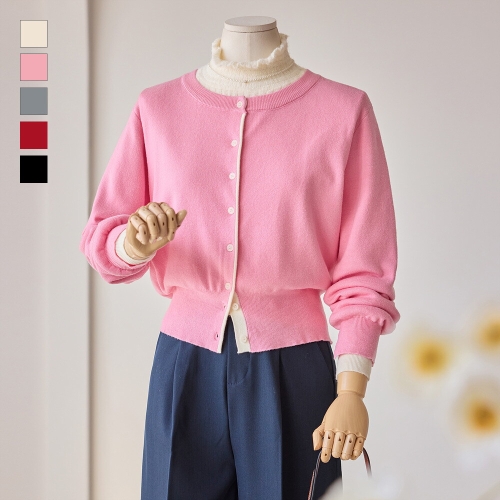 커스텀에이블 라운드 배색 여밈 단추 가디건_T2601CD008A_이미지