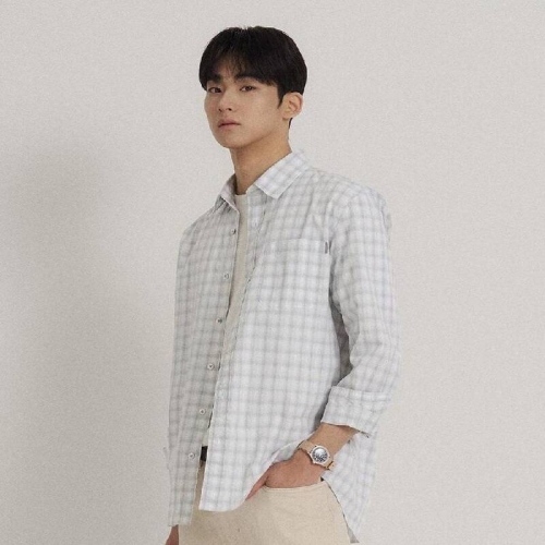 삼성물산 빈폴 멘 변형 스몰 옴브레 체크 셔츠 라이트 그린 BC6264C13L