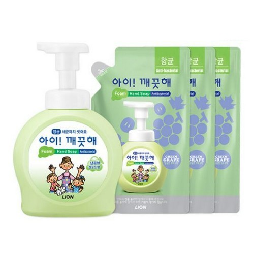 라이온코리아 아이깨끗해 폼 핸드솝 청포도향 490ml+리필 450ml (본품1개+리필3개)