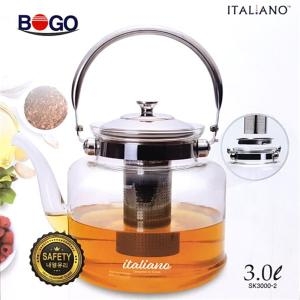 대용량 유리주전자3000ml 스텐망 유리약탕기 차망주전자 유리포트 직화 3L