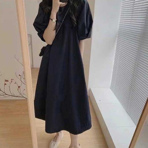 더블디 캐주얼 단색 루즈핏 심플 퍼프 원피스 TDN-0265 40698945A