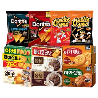 롯데 과자 <b>몽쉘</b> 도리토스 치토스 빠다코코낫 등 13종 8개 골라담기