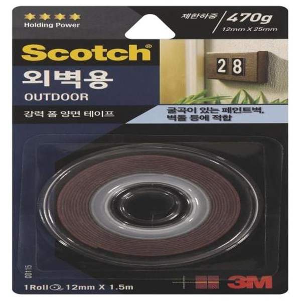 3M 생활용품 강력 폼 양면테이프 OD115 0.8mm x 12mm x 1.5m WT300662986 1EA