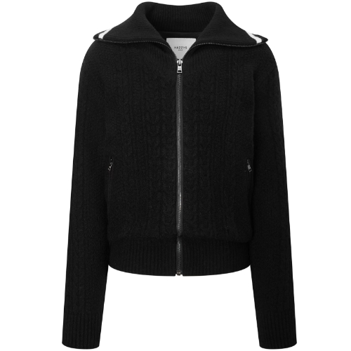 헤지스골프 하이넥 케이블 집업 니트 WWSW4D731BK_이미지