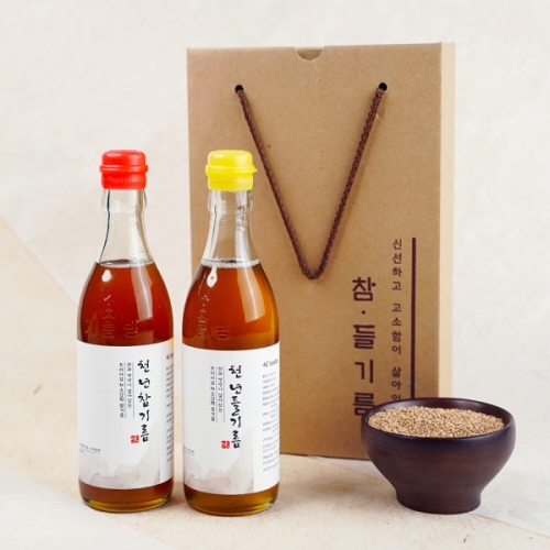  전라도청년 저온압착 통깨 100% 천년참기름 350ml + 천년들기름 350ml 선물세트 [1개]