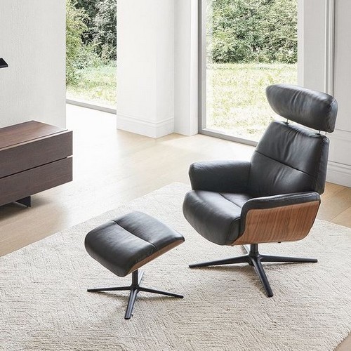 까사미아 퍼스 천연가죽 리클라이너 1인용 (스툴포함)_이미지