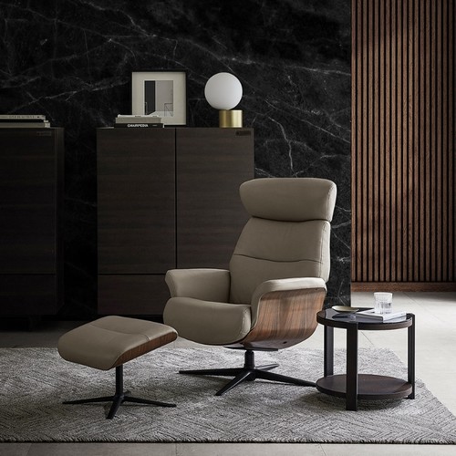 까사미아 퍼스 천연가죽 리클라이너 1인용 (스툴포함)_이미지