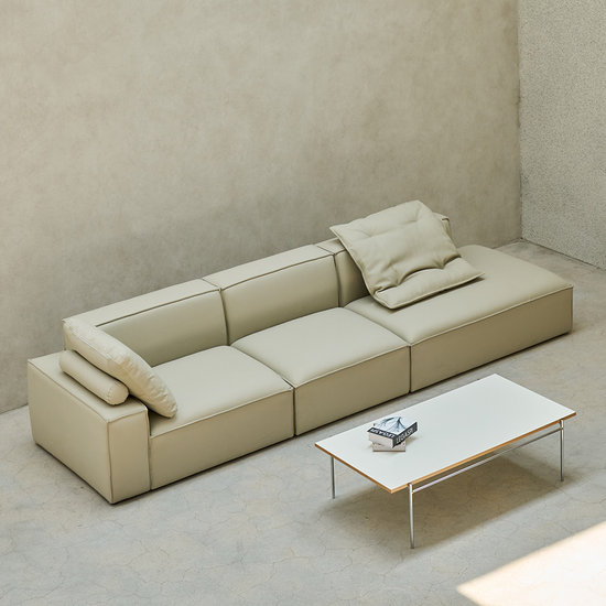 레이디가구 로운 와이드 모듈 천연가죽 소파 4인용 (스툴별도)