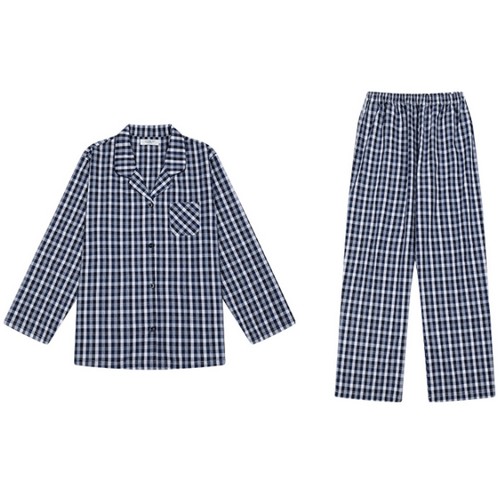 커플 블루 선염 체크 파자마 YPAE018W