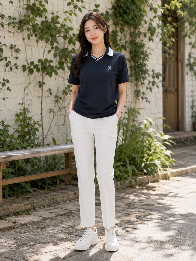 여성 스트라이프 카라 반팔 티셔츠 7LHYOTZIS410 B_CJ 40464_7LOTS410B_HYZI1
