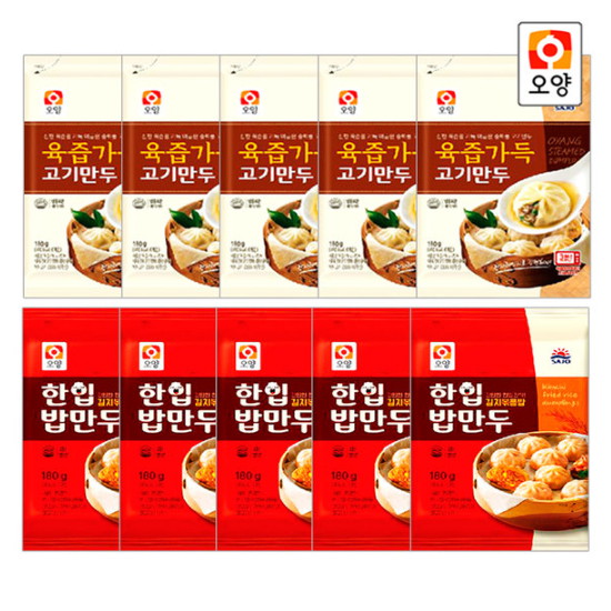 사조대림 오양 육즙가득 고기만두 180g x 5개+한입 밥만두 김치볶음맛 180g x 5개 (1개)