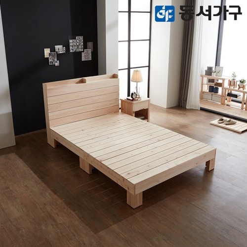 동서가구 힐링 편백나무 1000 수납헤드 통원목침대 SS (필로우탑9존독립)_이미지