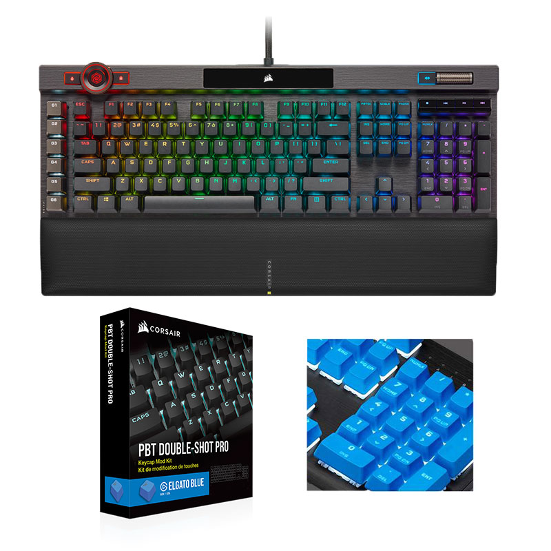 CORSAIR K100 RGB MX SPEED 영문+PBT Double-shot Keycaps Pro (은축, 블루)